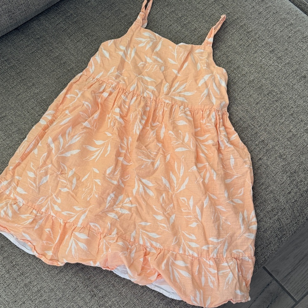 Mango Kids Dress in Soft Peach with Leaf Design